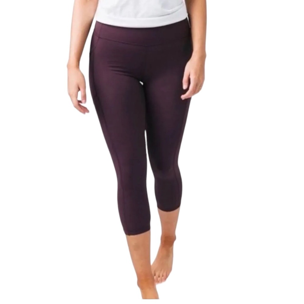 Zyia Active Womens 12 Capri Leggings Plum Purple High Waisted Side Pockets‎